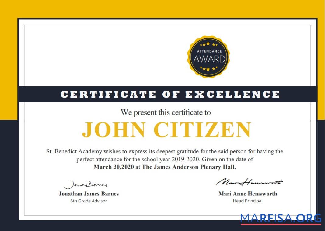 USA Schule Attendance cert Mockup