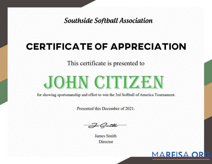 USA Softball Zertifikat Vorlage