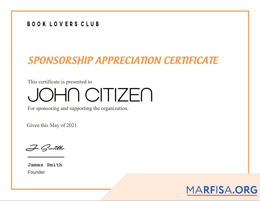 USA Sponsorship Appreciation Zertifikat Probe