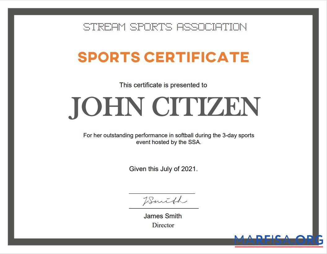 USA Sports Zertifikat Vorlage