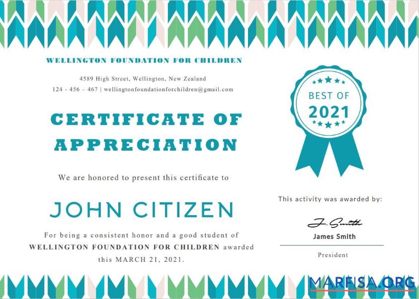 USA Student Appreciation Zertifikat Probe