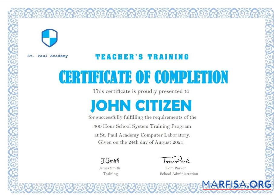 USA TeacherΓÇÖs Training Completion Zertifikat Design