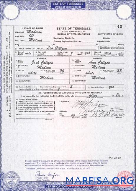 Premium USA Tennessee state Geburt Zertifikat Vorlage in PSD Format