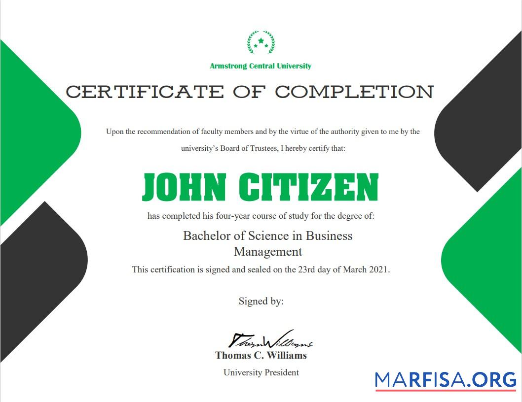 USA Universität Completion cert Vorlage