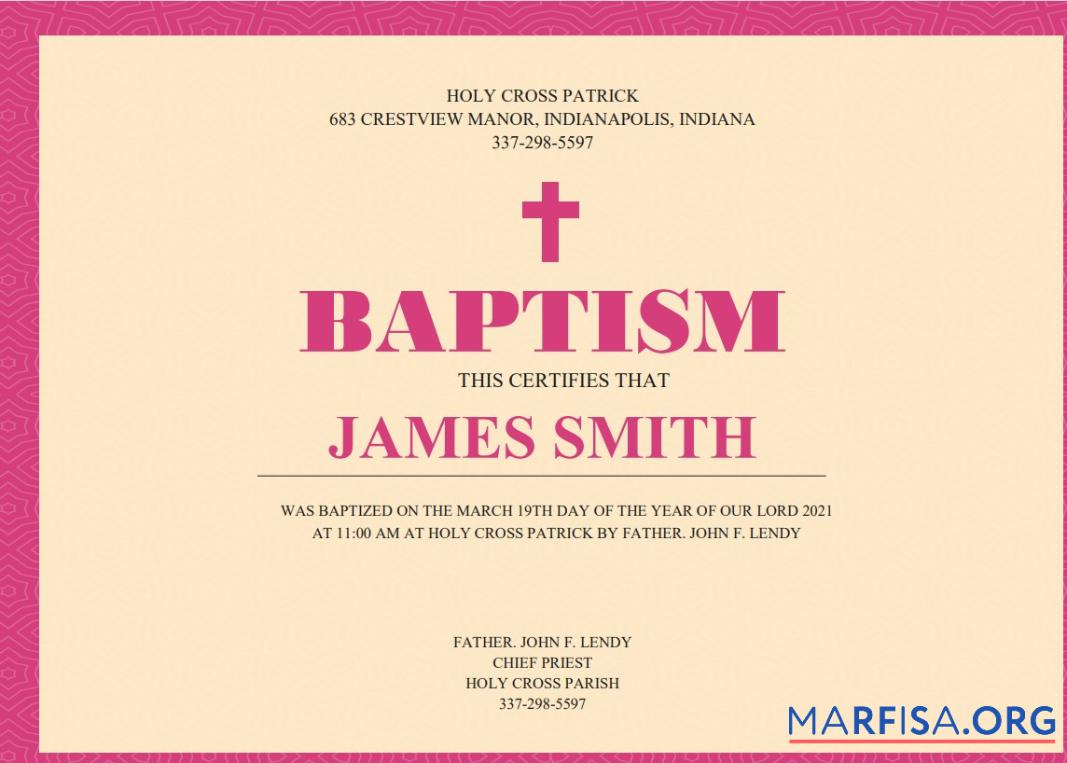 USA baptism Zertifikat Design