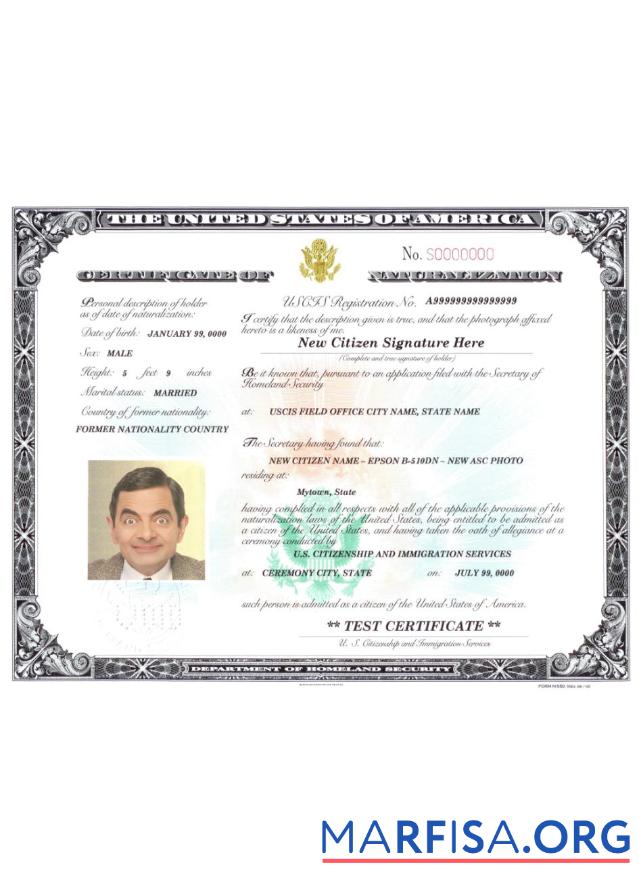 USA Zertifikat of naturalization Mockup