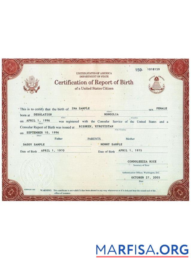 USA Zertifizierung of Bericht of Geburt Mockup