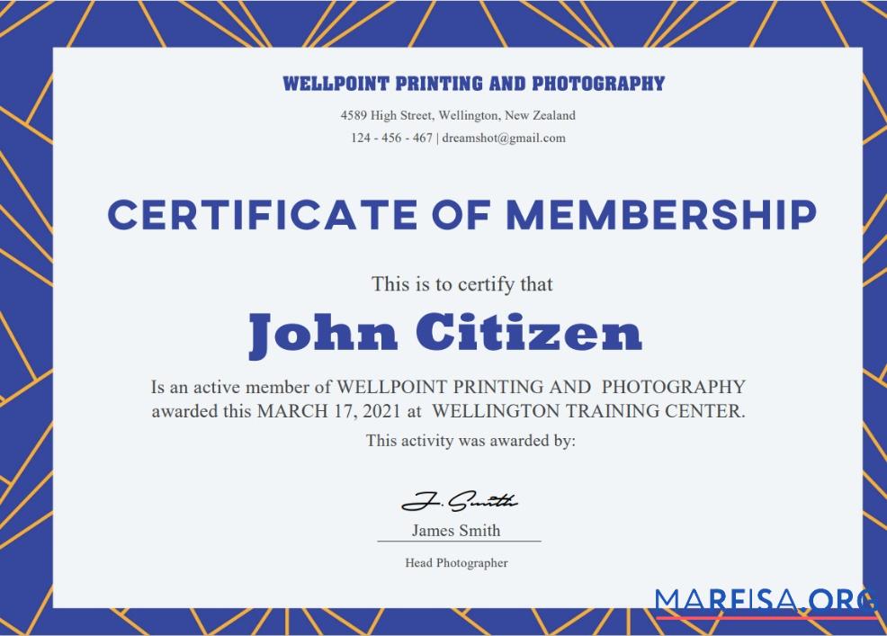 USA membership Zertifikat Mockup