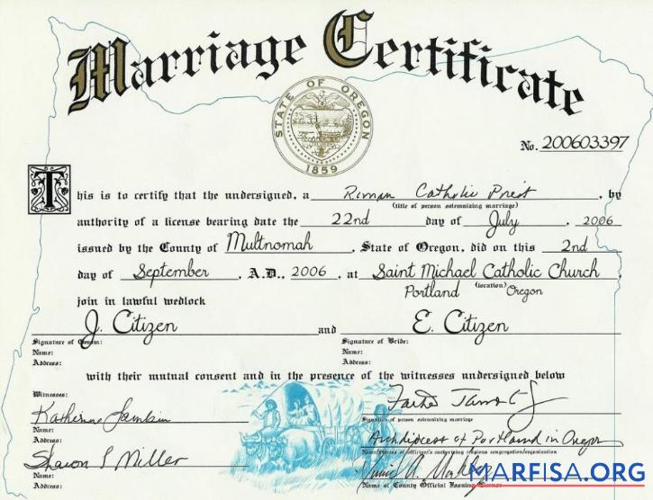 USA oregon Ehe cert Vorschau