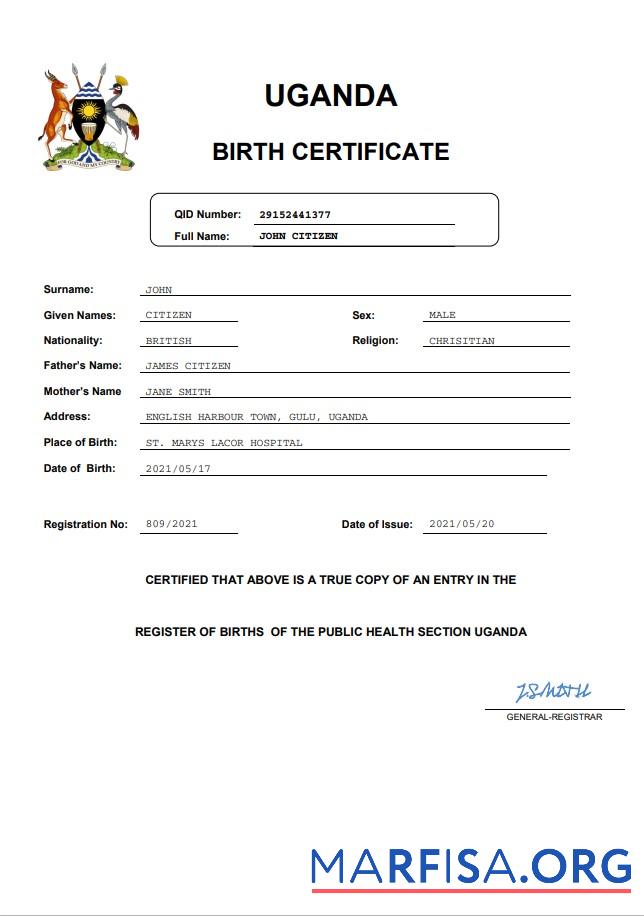 Premium Uganda Geburt Zertifikat Word and PDF Vorlage