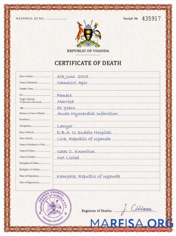 Professionell Uganda vital record Tod Zertifikat PSD Vorlage
