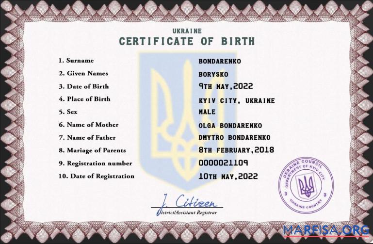 Bearbeitbar Ukraine vital record Geburt Zertifikat PSD Vorlage, fully Bearbeitbar