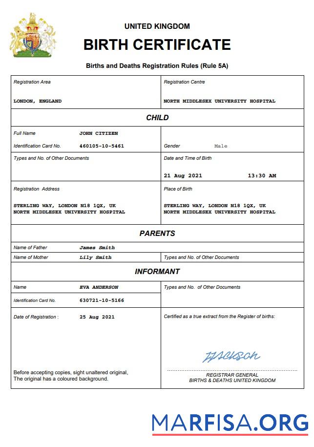 Realistisch Vereinigtes Königreich vital record Geburt Zertifikat Word and PDF Vorlage