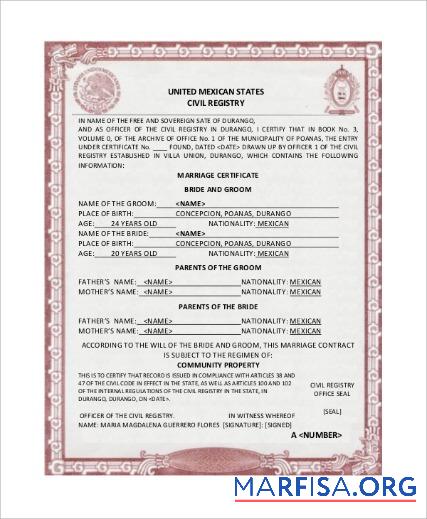 United Mexican States civil registry Ehe Zertifikat Mockup
