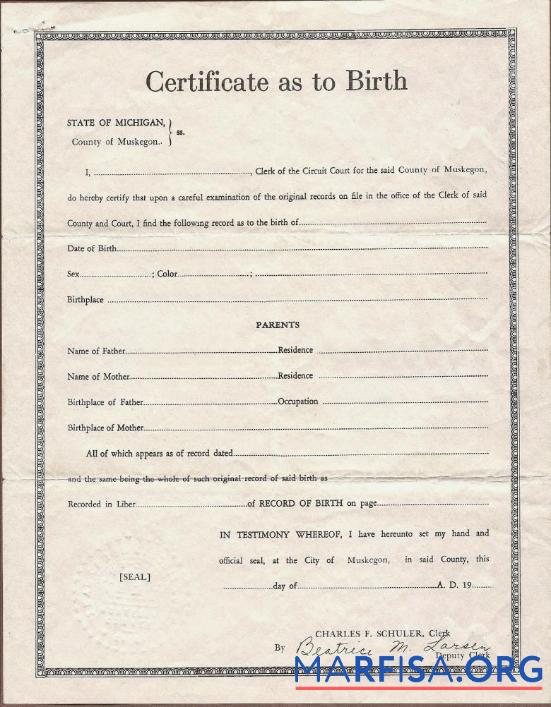 United State Circuit court of Michigan Geburt Zertifikat Vorlage