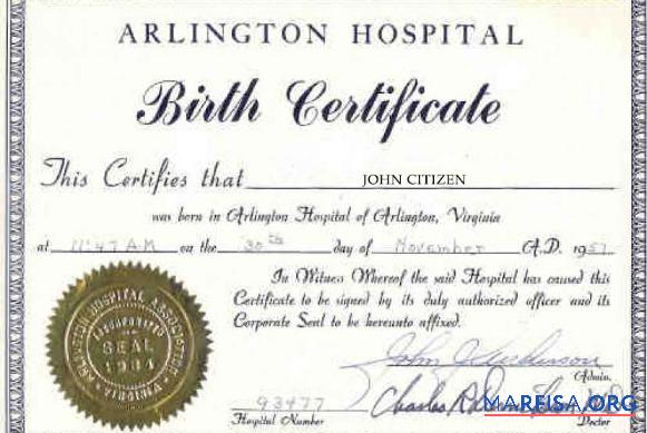 Vereinigte Staaten Arlington hospital Geburt Zertifikat Probe