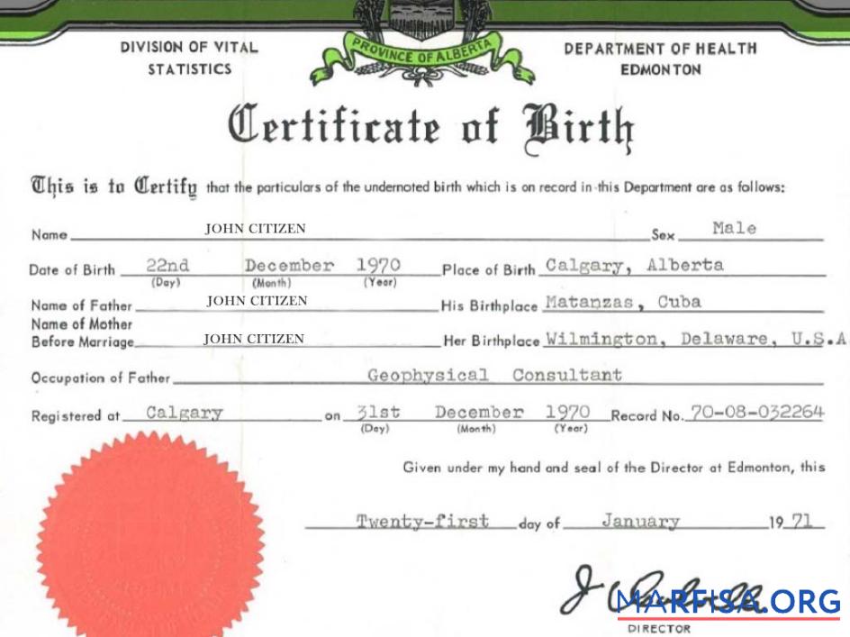 Vereinigte Staaten Department of Gesundheit Edmonton Geburt Zertifikat Mockup