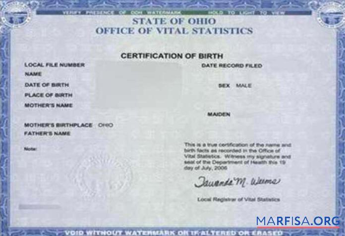 Vereinigte Staaten Ohio office of Vital Statistik Vorlage
