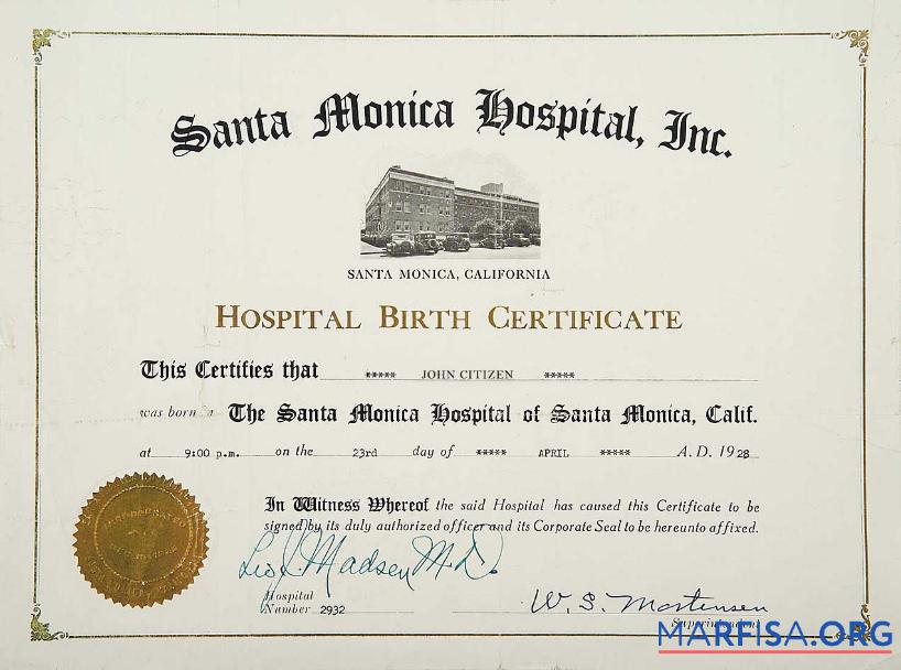 Vereinigte Staaten Santa Monica hospital Geburt Zertifikat Design