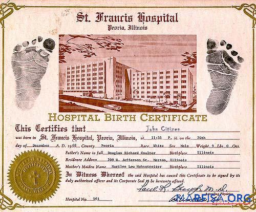 Vereinigte Staaten St. Francis hospital Geburt Zertifikat Mockup