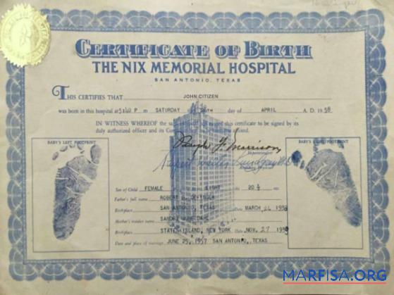 Vereinigte Staaten The Nix Memorial hospital Geburt Zertifikat Vorschau