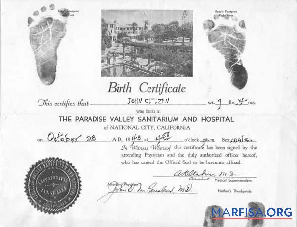 Vereinigte Staaten The Paradise Valley Sanitarium and hospital Geburt Zertifikat Design