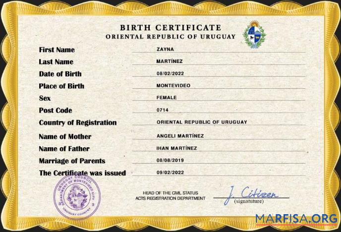 Hohe Qualität Uruguay vital record Geburt Zertifikat PSD Vorlage