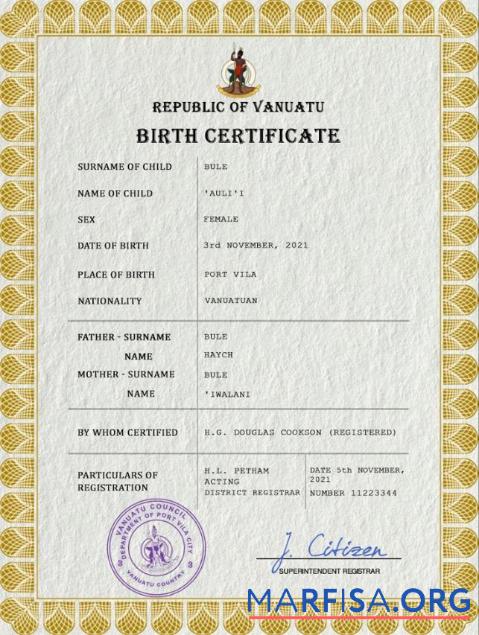Professionell Vanuatu vital record Geburt Zertifikat PSD Vorlage