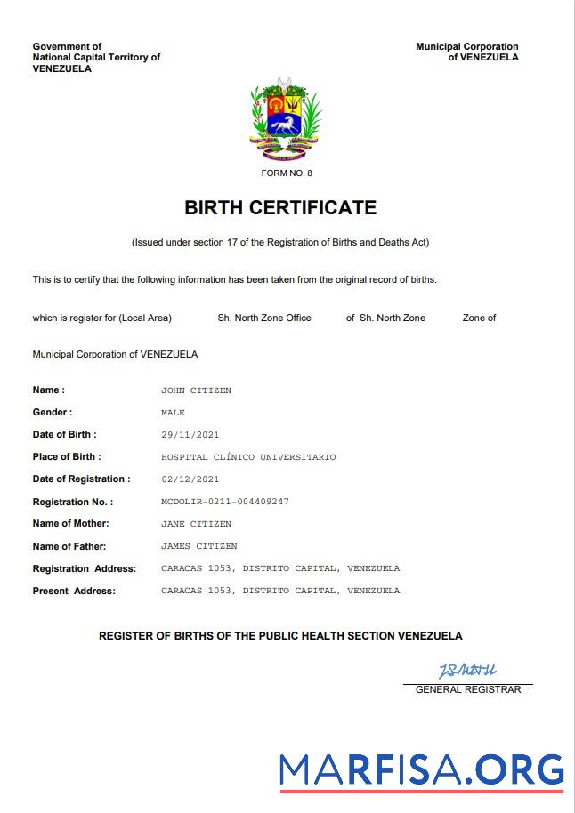 Professionell Venezuela vital record Geburt Zertifikat Word and PDF Vorlage
