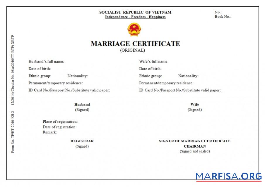 Vietnam Ehe registrar Ehe Zertifikat Design