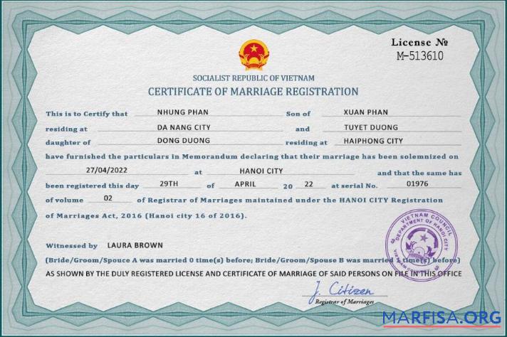Premium Vietnam Ehe Zertifikat PSD Vorlage