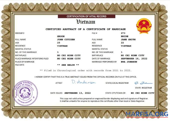 Professionell Vietnam Ehe Zertifikat Word and PDF Vorlage
