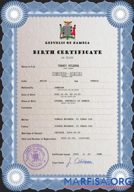 Premium Sambia vital record Geburt Zertifikat PSD Vorlage
