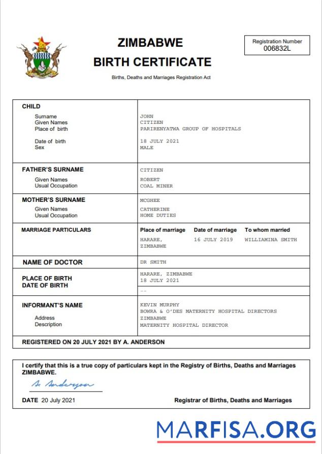 Realistisch Simbabwe vital record Geburt Zertifikat Word and PDF Vorlage