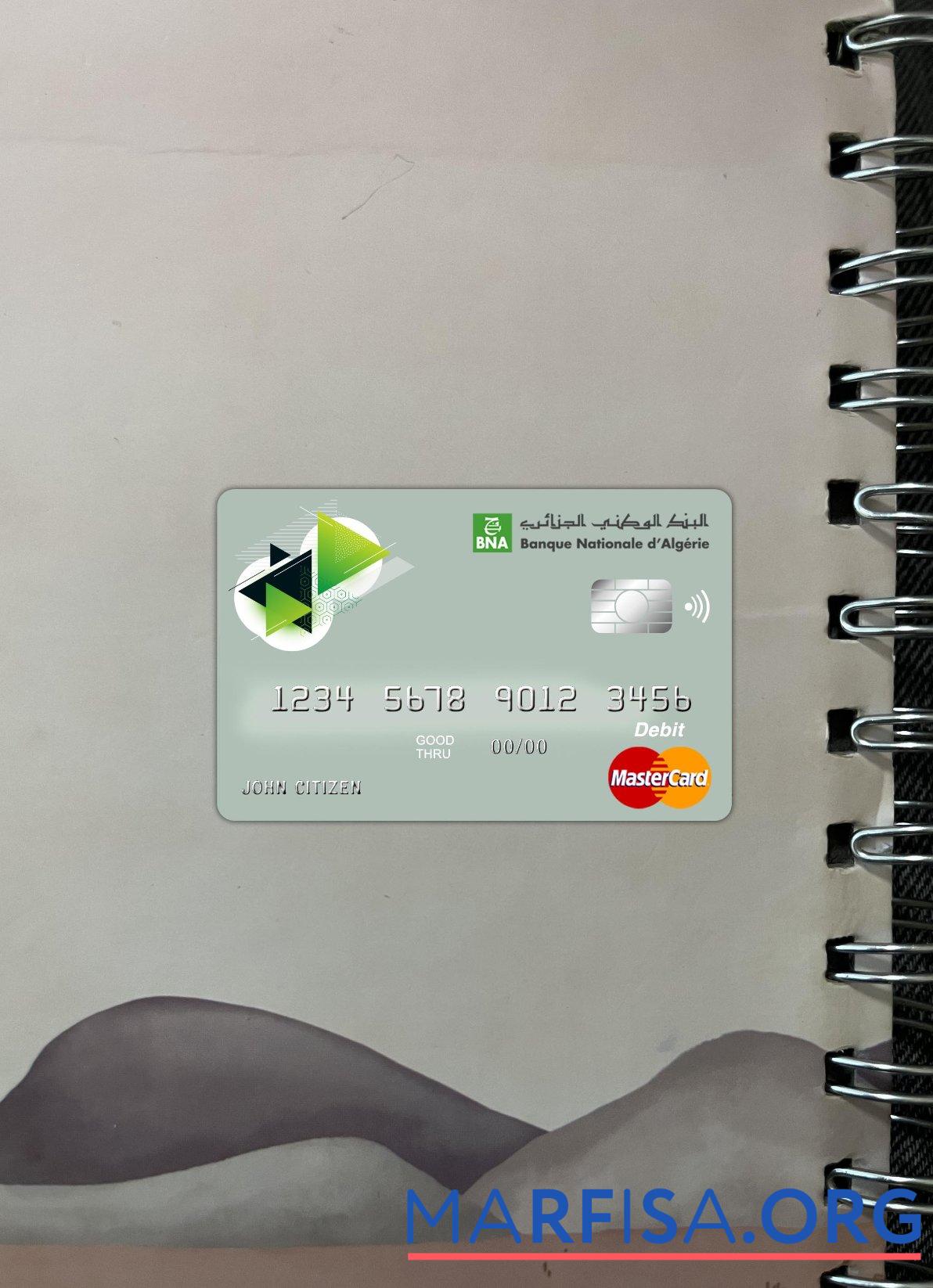 Алжир banque nationale dΓÇÖAlge╠ürie (BNA) Банковский master Карта фотообраз Лицевая сторона макет