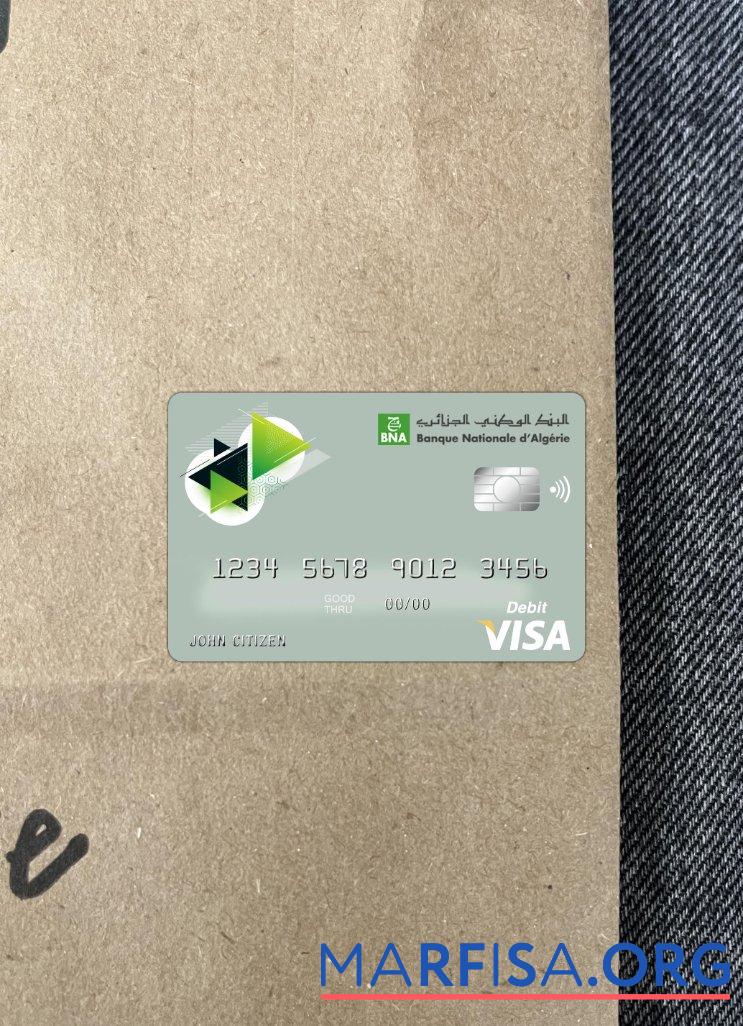 Алжир banque nationale dΓÇÖAlge╠ürie (BNA) Банковский Виза Карта фотообраз Лицевая сторона шаблон