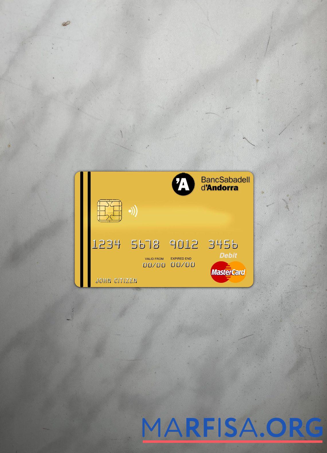 Андорра Банковский Sabadell Mastercard фотообраз Лицевая сторона макет