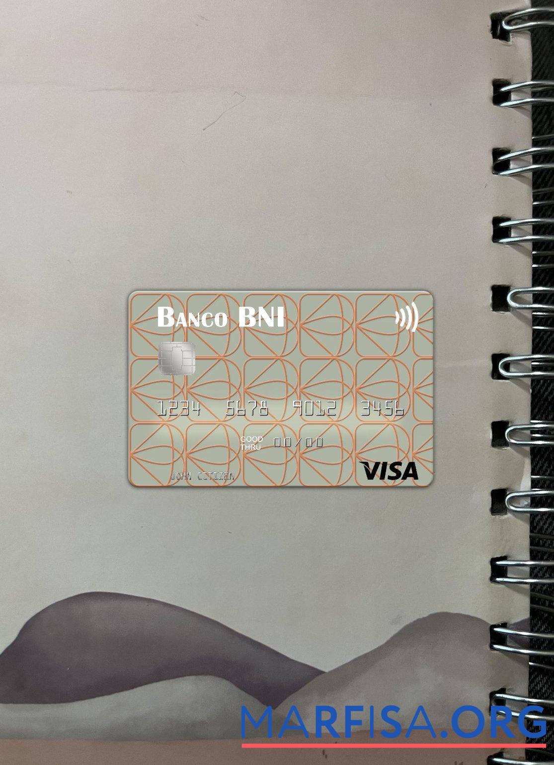 Ангола Banco de Nego╠ücios Internacional Виза Карта фотообраз Лицевая сторона макет