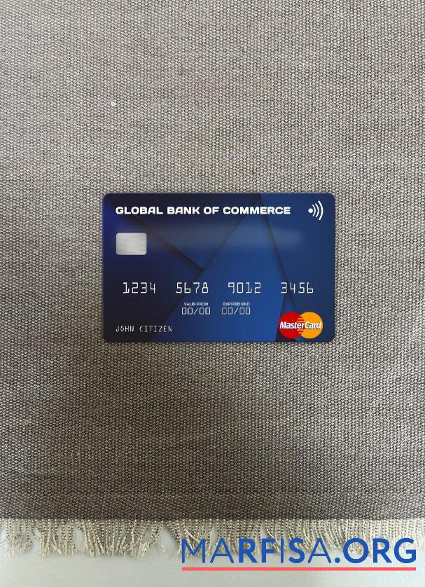 Антигуа и Барбуда Global Банковский of Commerce mastercard фотообраз Лицевая сторона образец