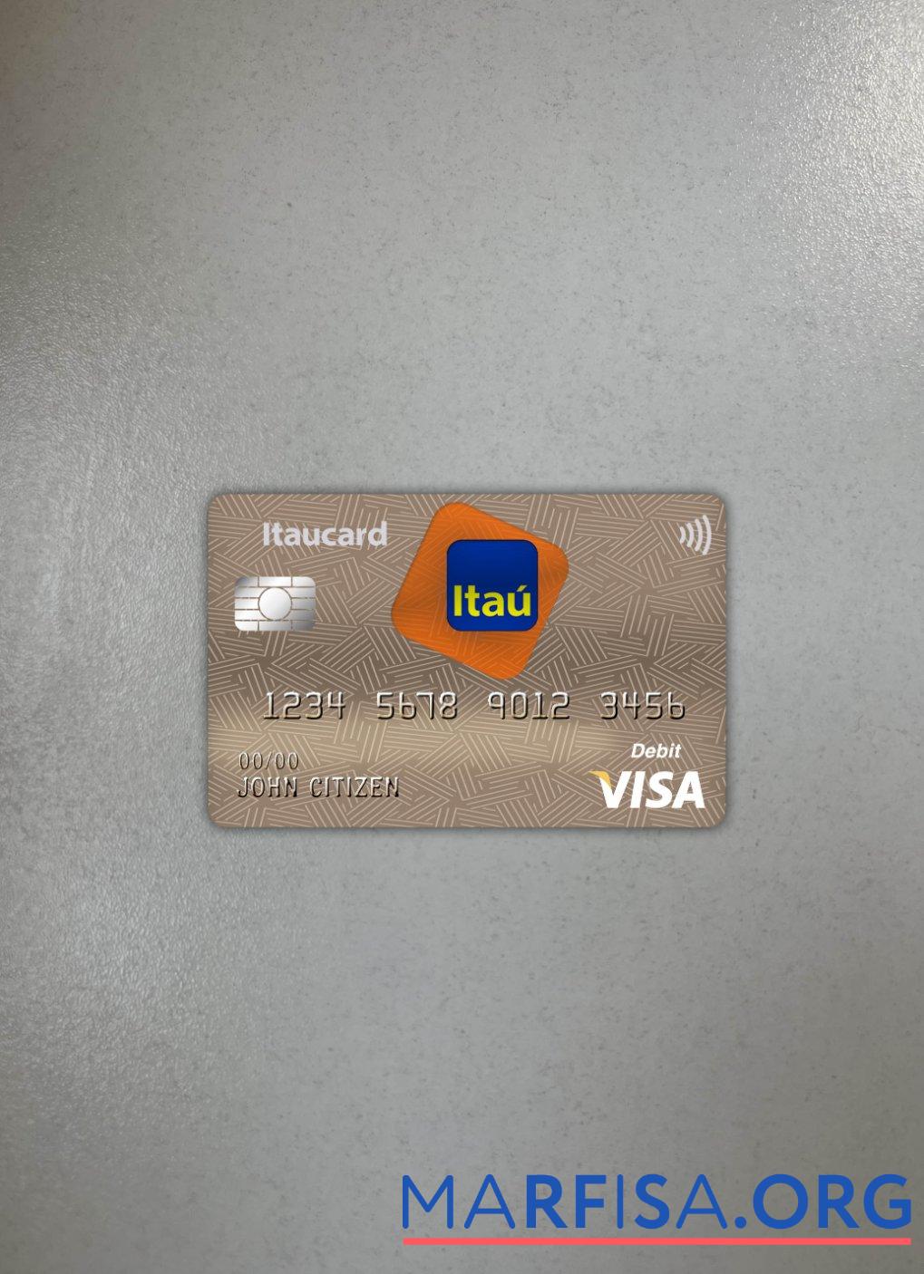Бразилия Itau╠ü Банковский Виза Карта Дебет фотообраз Лицевая сторона образец