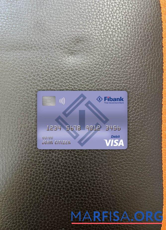 Болгария Fibank Банковский Виза Дебет Карта фотообраз Лицевая сторона шаблон