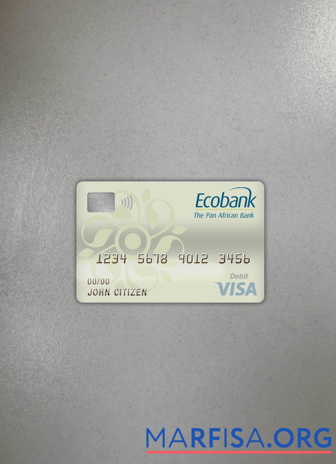 Буркина-Фасо Ecobank Банковский Виза Дебет Карта фотообраз Лицевая сторона макет