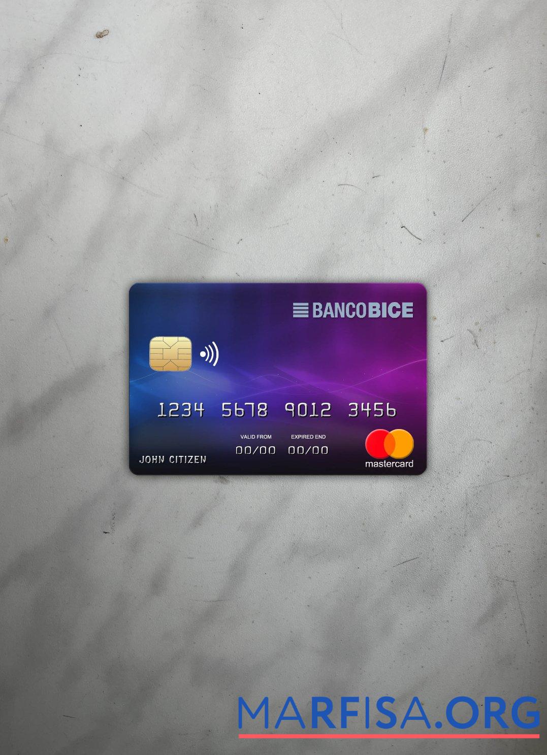 Чили BICE Банковский mastercard фотообраз Лицевая сторона шаблон