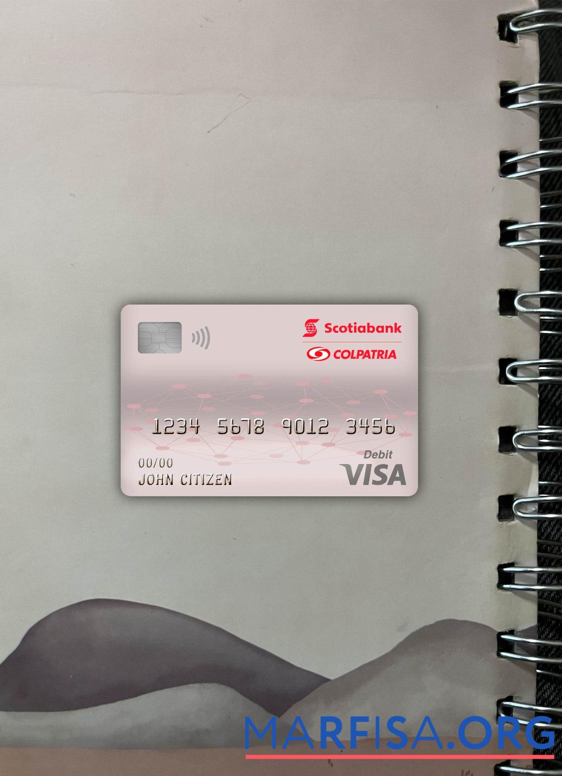 Колумбия Scotiabank colpatria Банковский Виза Дебет Карта фотообраз Лицевая сторона предпросмотр