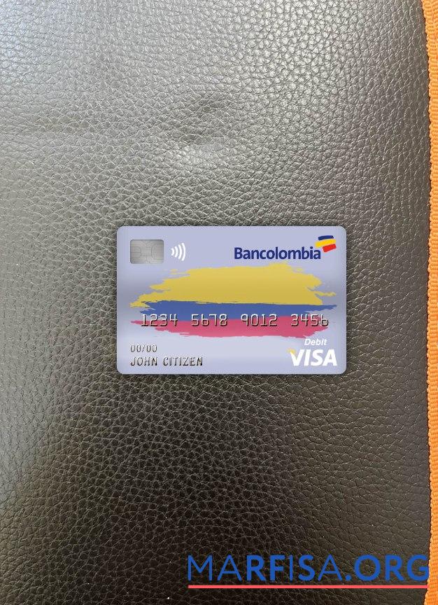 Колумбия bancolombia Банковский Виза Дебет Карта фотообраз Лицевая сторона образец