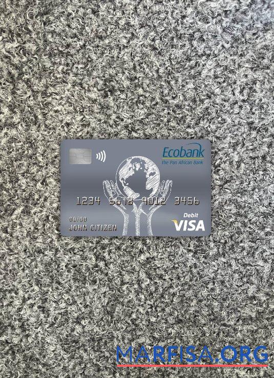 Конго Ecobank Банковский Виза Дебет Карта фотообраз Лицевая сторона образец