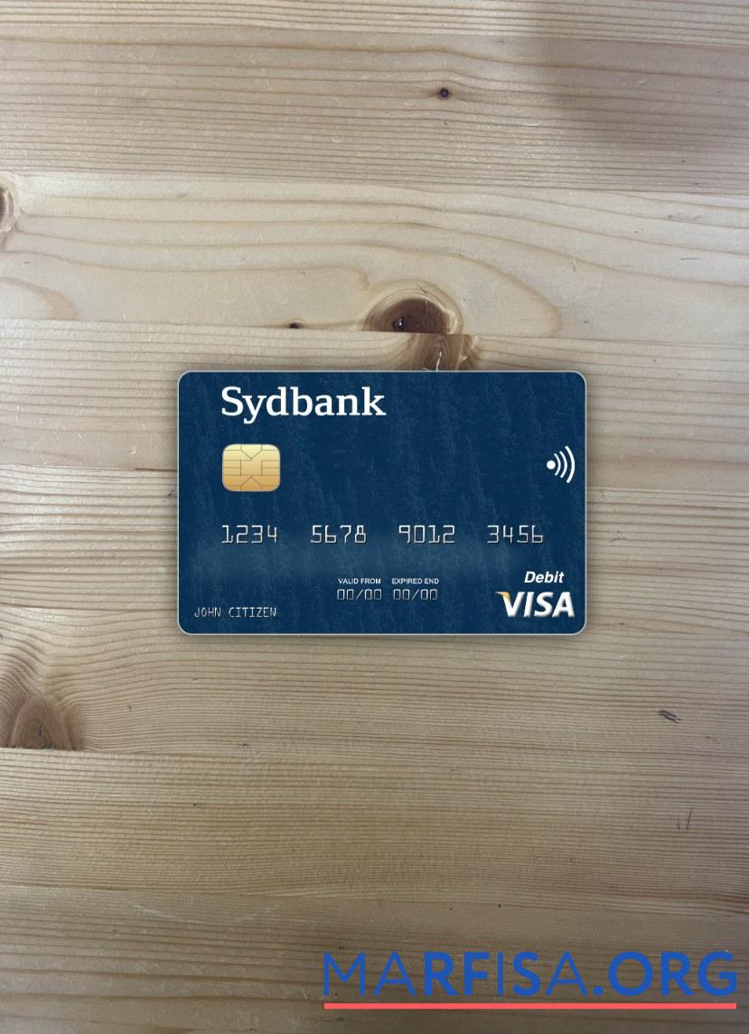 Дания Sydbank Виза Дебет Карта фотообраз Лицевая сторона предпросмотр
