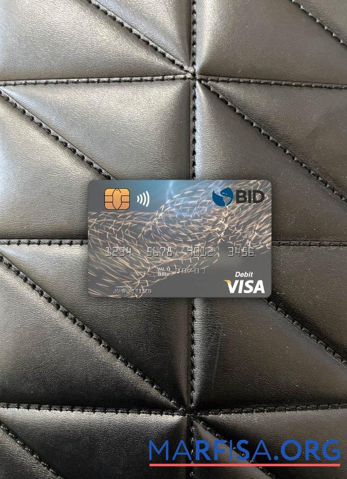 Доминиканская Республика Banco BID Виза Дебет Карта фотообраз Лицевая сторона шаблон