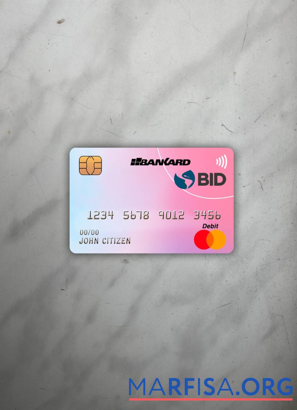 Эквадор Banco Interamericano de desarrollo (BID) Банковский mastercard фотообраз Лицевая сторона макет