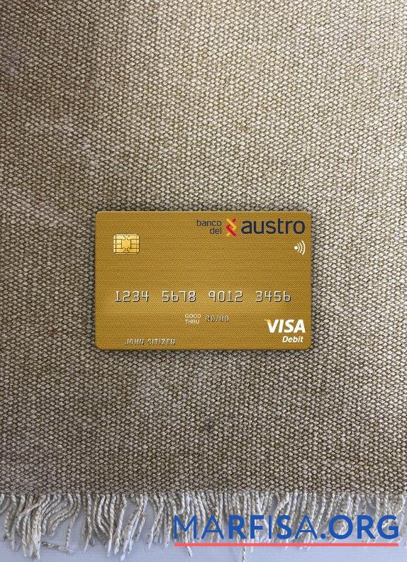Эквадор Banco del Austro Виза Дебет Карта фотообраз Лицевая сторона шаблон